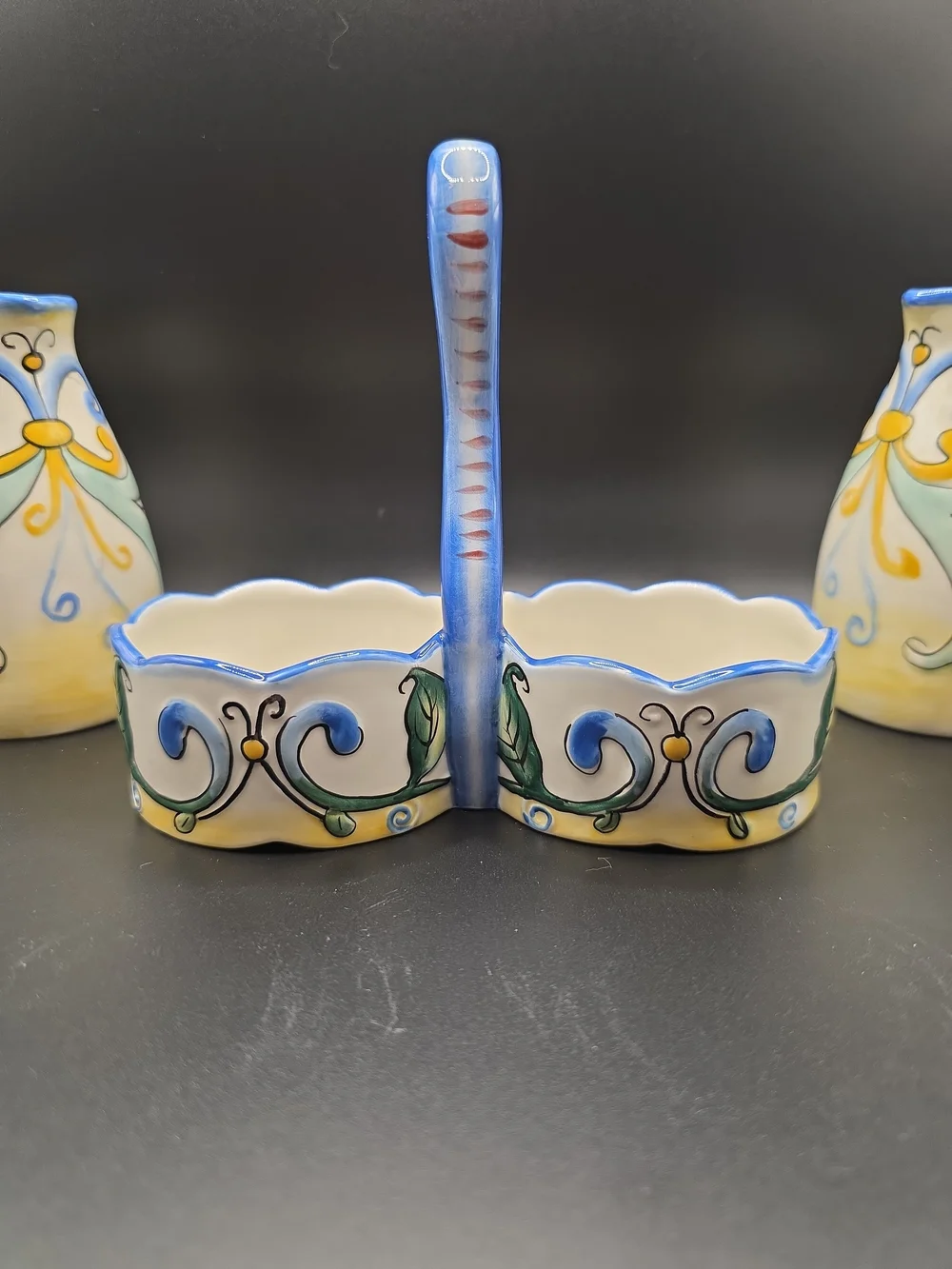 Fitz And Floyd Ricamo Ceramic Oil And Vinegar Cruet Set
